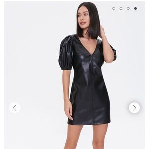 Forever 21 Faux leather puff-sleeve dress